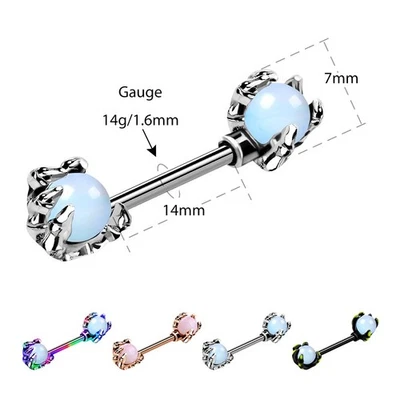 2 PIEZAS Anillos para Pezones 14G Acero Quirúrgico Ópalo Garra Barra Cuerpo Piercing Joyería Foto 1 de 4