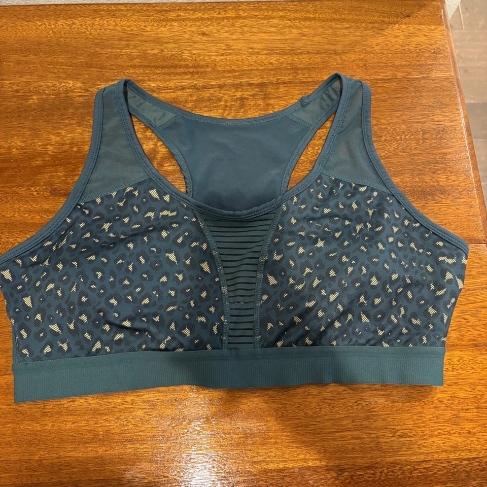 Sujetador deportivo Zyia Active para mujer XXL verde azulado estampado de leopardo malla espalda deportiva Foto 1 de 4