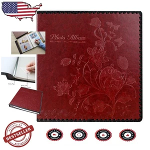 Leather Photo Album, Wine Red, Self-Adhesive, Large Capacity, Memo Area - Picture 1 of 9