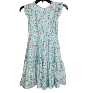Tahari Mädchen Kleid Blumenmuster Rüschenärmel Stufen Größe 10 blau rosa - Bild 1 von 10