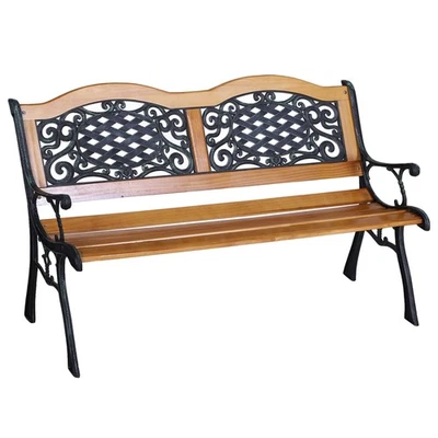50" Outdoor Garden Bench with Wood Seat and Antique Flourishes, Teak - Image 1 of 4
