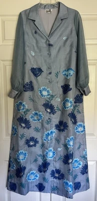 Vtg Alfred Shaheen Blue Floral Hawaiian Maxi Dress Artsy Signed Front Size 14 - Image 1 of 4