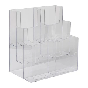 Acrílico transparente 3 niveles, 6 bolsillos 4" x 9" soporte para folletos de encimera - Imagen 1 de 2