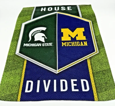 Michigan / Michigan State House Divided Suede Garden Flag 12.5" x 18" NCAA - Image 1 of 2
