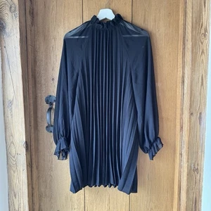 ZARA Damen Blusenkleid schwarz Plissee Langarm Größe M - Bild 1 von 10
