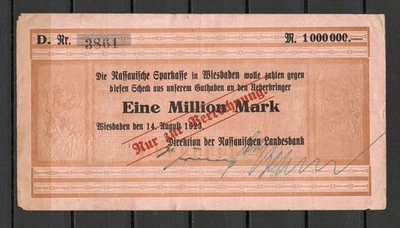 Wiesbaden - Nassauische Landesbank - 1 Million Mark - 14.8.1923 - Rarität - Bild 1 von 2