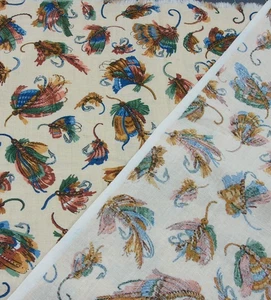Cranston VIP Fishing Fly Print on Beige Cotton Quilting Fabric Remnant #22 - Picture 1 of 6