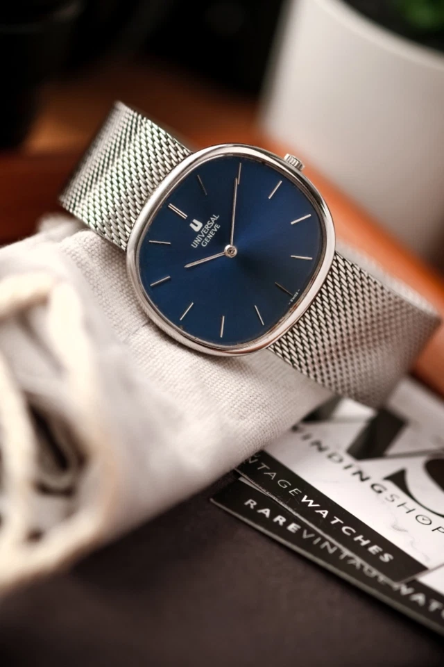 Universal Geneve Horizontal Ellipse Ref. 842125 hand-wound blue dial - Immagine 1 di 4