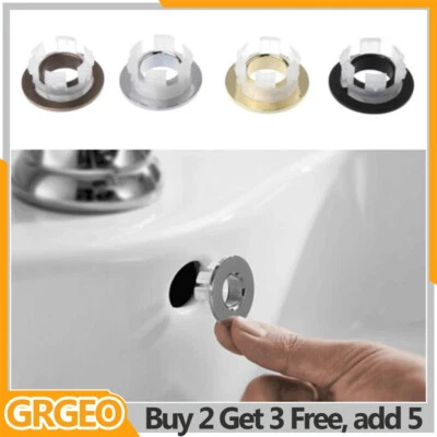 Chrome Sink Overflow Ring Bathroom Basin Round Hole Cover Washbasin Decor - Image 1 of 4