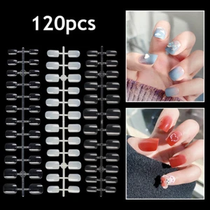 120PCS Nail Art Fake Nails Tips Short Round Head Extension DIY Manicure Tools, - Picture 1 of 17