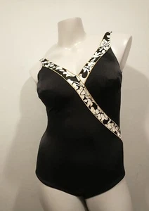 Traje de baño vintage Roxanne talla 16/38 D sujetador de una pieza negro dorado  - Imagen 1 de 12