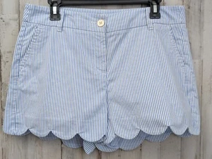 Crown & Ivy Shelby Shorts Womans 10 Blue Striped Scalloped Hem Preppy Resort - Picture 1 of 8