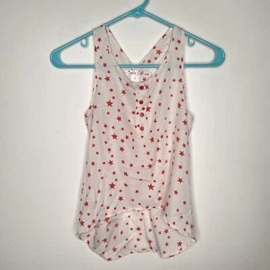 Japna Kids Tank Top Girls Size 12 Hi Lo Hem Ivory Red Sleeveless Stars Summer - Picture 1 of 4