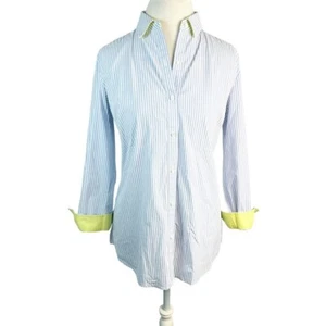 J. McLaughlin Tunika Shirt blau vertikal gestreift Kontrastbündchen Karriere Gr. S - Bild 1 von 9