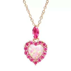 1 Karat Opal & Rosa Saphir Herz Anhänger 14K Rosévergoldet Versilbert Thanksgiving - Bild 1 von 12