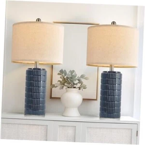 23" Blue Table Lamp, Farmhouse Bedside Lamps for Blue - 23'' Ceramic Lamp - Picture 1 of 8
