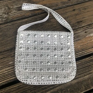 Silver Mirror Corde Beaded Purse White Handbag Evening Bag Vtg 60s 70s Hong Kong - Picture 1 of 11