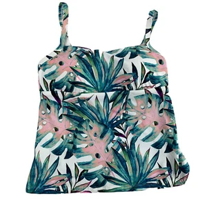 Alex Marie Womens Tropical Dreams Tummy Control Pink Green Tankini Top Sz M - Picture 1 of 6
