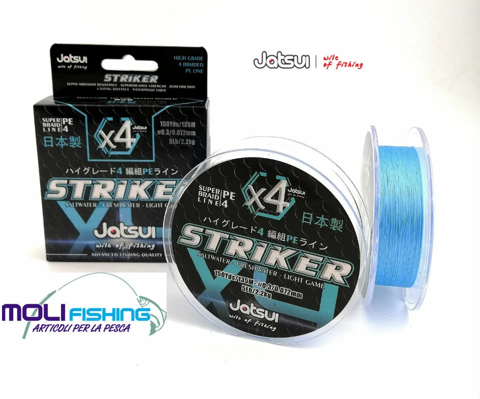 MULTIFIBRA TRECCIATO PESCA SPINNING-EGING JATSUI STRIKER X4 BLUE 135 M PE4 NEW - Immagine 1 di 1
