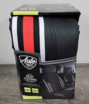 Paquete de 2 fundas de asiento a rayas negras Auto Drive paquete de 2 universales Foto 1 de 4