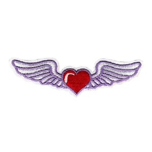 Red Heart with Purple Angel Wings Embroidered Iron-On Patch – Love Wings Badge - Picture 1 of 2