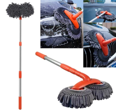 360° Rotation Head Microfiber Car Wash Brush Cleaning Mop Auto Truck Long Handle - Image 1 of 4