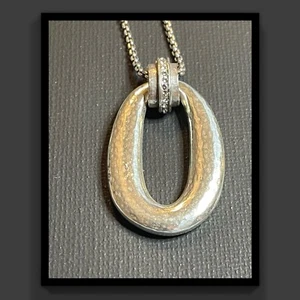 BRIGHTON MERIDIAN LUMENS Crystal Silver Oval Pendant NECKLACE NWtag $78 40% - Picture 1 of 9