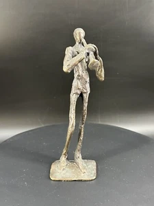 Vintage MCM Brutalist Cast Bronze Sculpture Trumpet Player Figure Statue 7.5" - Picture 1 of 11