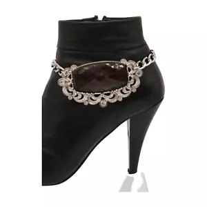 Women Silver Metal Chain Boot Bracelet Shoe Big Brown Bead Charm Holiday Season - Picture 1 of 24