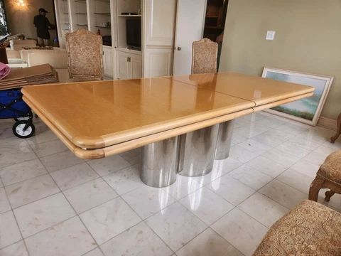 1970's Brueton Burlwood Dining Table By Stanley Friedman w Two Leaves Cover