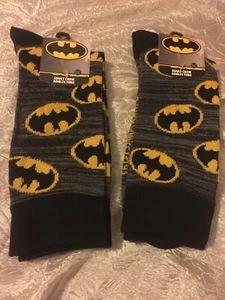 2 PAIR DC WB BATMAN BIOWORLD CREW SOCKS - Men's 8-12 NEW NWT - Picture 1 of 3