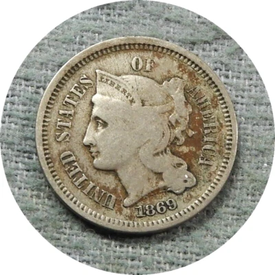 elf Three Cents Nickel  1869   E82 - Image 1 of 2