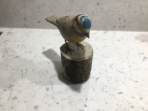 Blue Tit Hand Carved From Sustainable Forestry Delightful British Bird - Picture 1 of 11