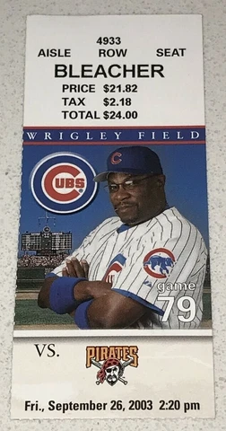 9/26/03 Pirates Cubs MLB Game Used BLEACHERS Ticket Stub First Game Doubleheader Cover