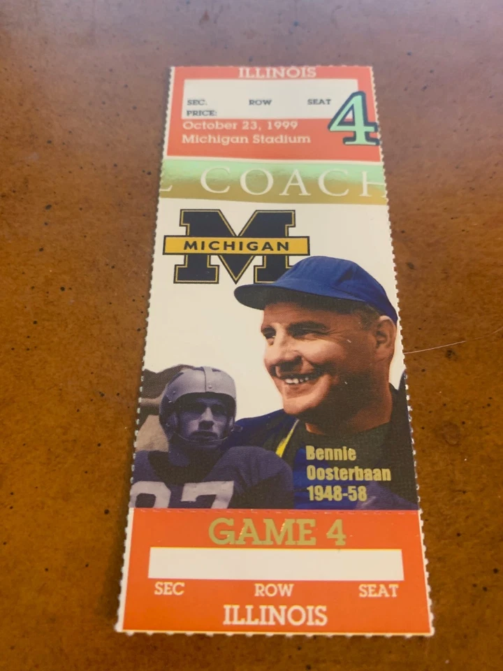 Boleto de fútbol americano Michigan Wolverines v Illini 1999 Tom Brady Drew Henson 23/10 Foto 1 de 1