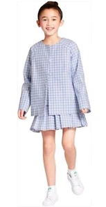 NEW! Victoria Beckham Girls Sky Blue Gingham Twill Jacket Sz L (10-12)  - Picture 1 of 6