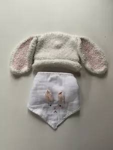 Cappello e bavaglino coniglietto Mud Pie bambina Pasqua bianco e rosa taglia 0-6 mesi NUOVO - Foto 1 di 3