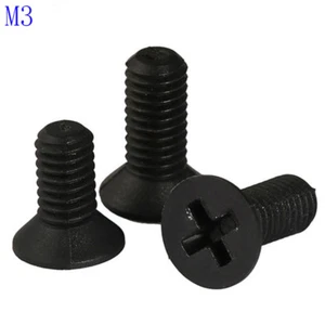 M3 x 0.5 3mm Black Nylon Phillips FLAT HEAD Machine Screws Black Ox Countersunk - Picture 1 of 4