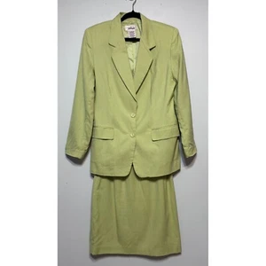 Vtg Y2K Linen Blend Pistachio Green Skirt Suit Size 12 Professional Office Wear - Picture 1 of 6