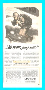 MONROE Adding Machines Army paratrooper jumping from plane PRINT AD 1943 WWII - Picture 1 of 3
