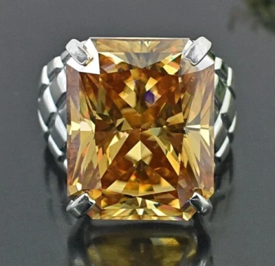 Enorme y Raro Anillo Solitario de Diamantes Champagne Tratados Certificado 22 Ct. Plata 925 Foto 1 de 4