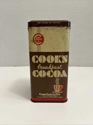 Vintage Cook’s Breakfast Cocoa Empty Tin 1 lb Cleveland/Detroit 6 1/2” X  3” - Image 1 of 4