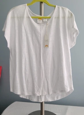 New C&C California Shirt Sz M 100% Linen White Short Sleeve Blouse Top - Image 1 of 4