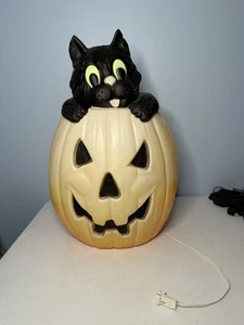 28” Lighted Halloween Blow Mold Jack-O-Lantern Pumpkin Black Cat TPI Canada '94 - Picture 1 of 9