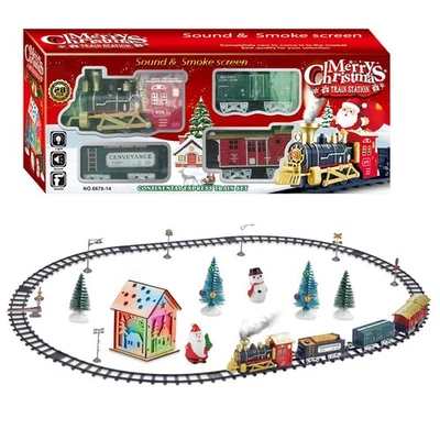 Christmas Train Set Electric Steam Locomotive Train With Lights Music Battery - Image 1 of 4