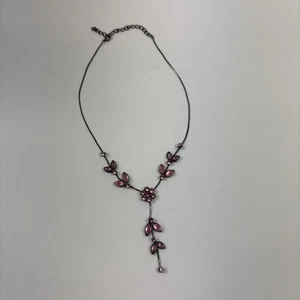 Vintage Pink Rhinetone Flower Necklace 90's Era - Picture 1 of 7