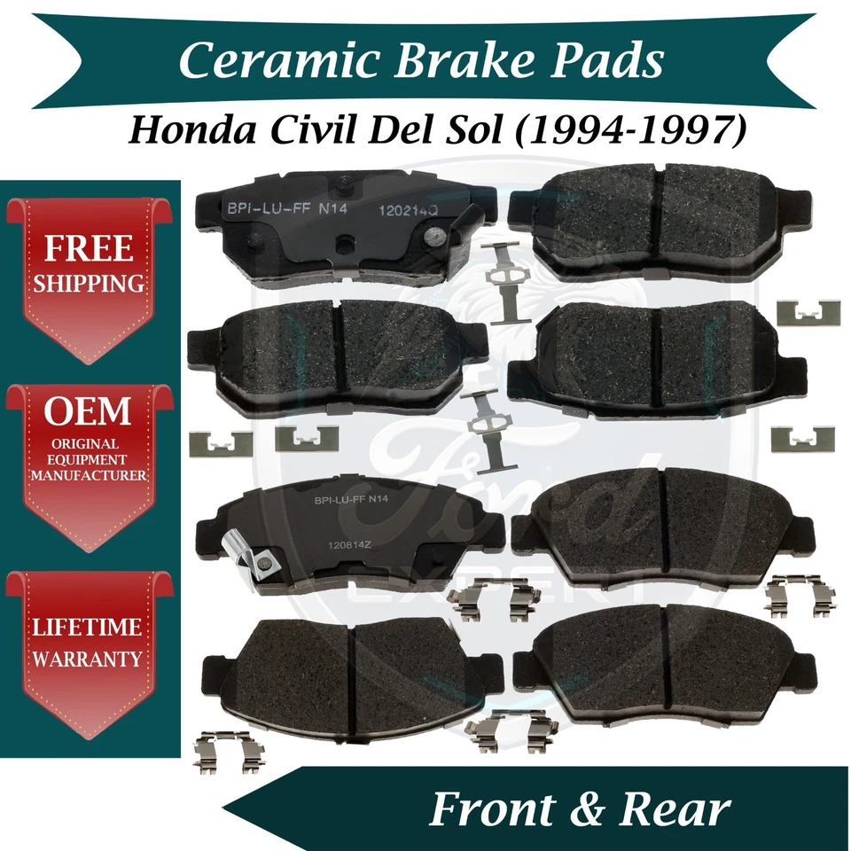 Kit de pastillas de freno delanteras y traseras de cerámica para Honda Civic Del Sol 1994-1997 9 años de garantía Foto 1 de 4