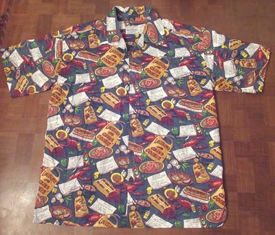 David Carey Cajun cooking jambalaya button-front Hawaiian shirt LARGE - Image 1 of 4
