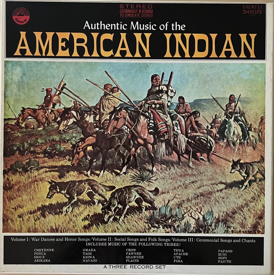NEAR MINT/VG++ "Authentic Music of the American Indian" 3 LP 1971 Everest Stereo - Image 1 of 1