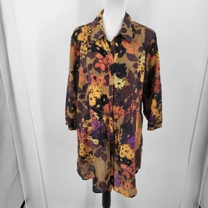 Coldwater Creek Tunika Top Damen XL Knopfleiste Blumen Baumwolle Seidenmischung - Bild 1 von 9